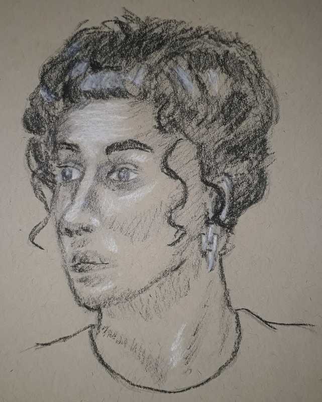 Woman, 2 of 2, portrait, tan paper