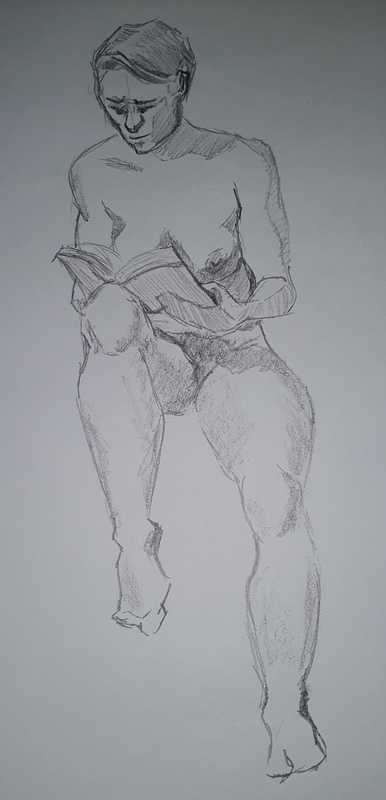 Woman, 2 of 6, seated (reading, front), pencil