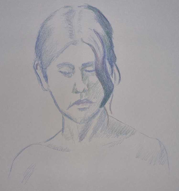Woman, 5 of 7, portrait, colour pencil