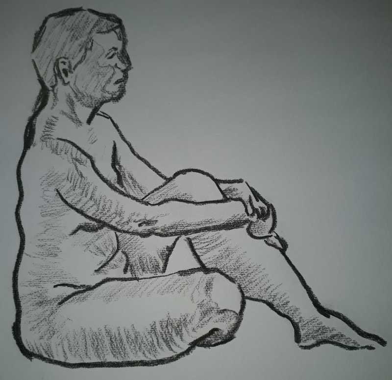 Woman, 1 of 5, seated, charcoal