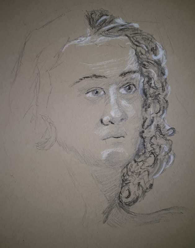 Woman, 3 of 3, portrait (partial), tan paper