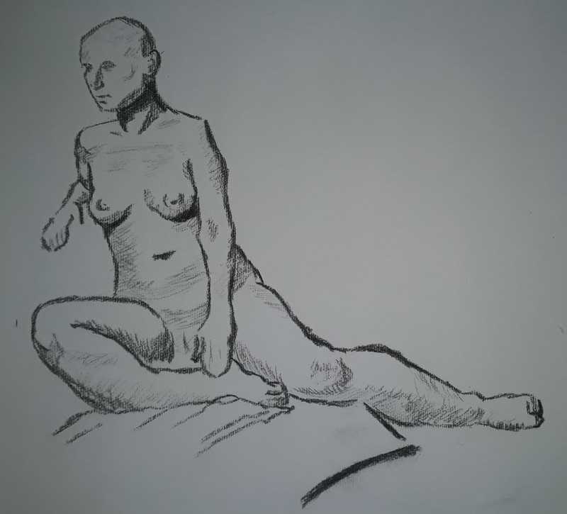 Woman, 3 of 3, seated, charcoal