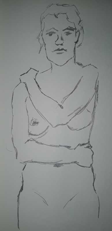 Woman, 1 of 2, standing, pencil