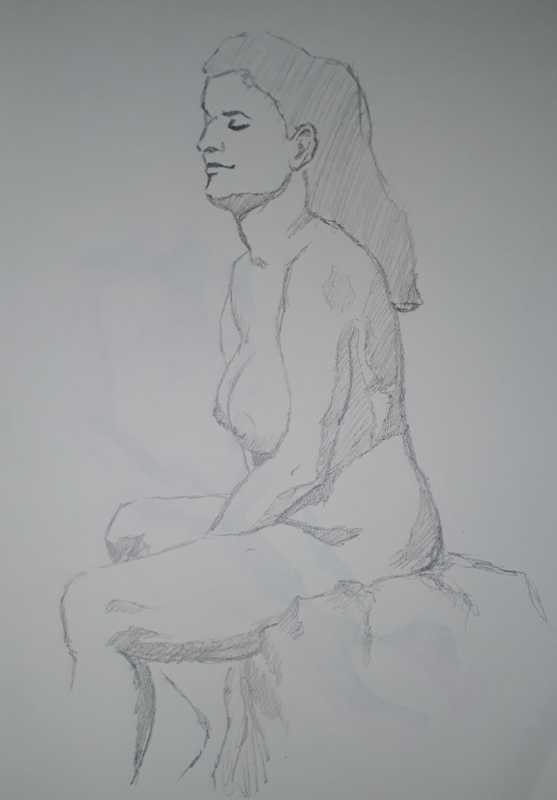 Woman, 1 of 2, seated, pencil