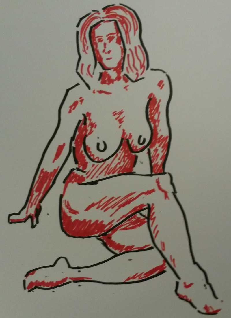 Seated lady, shaded.