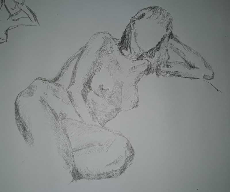 Woman, 1 of 2, reclined, pencil