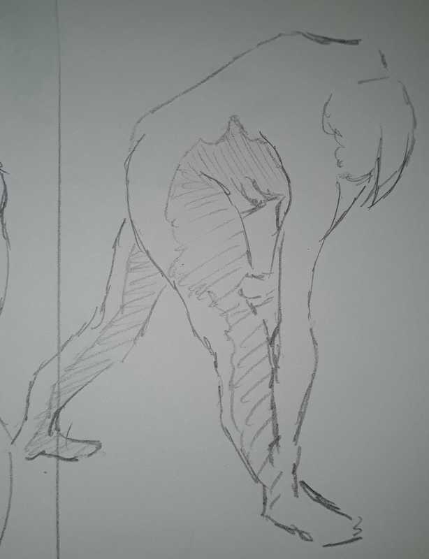 Woman, 1 of 4, bending, pencil