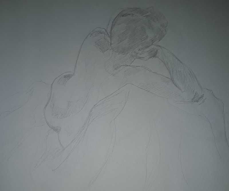 Woman, 5 of 5, reclined (foreshortened), pencil
