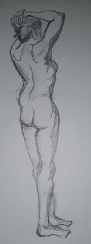 Woman, 1 of 6, standing (rear), pencil