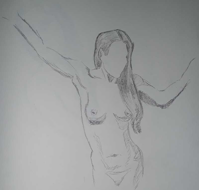 Woman, torso (arms out), pencil