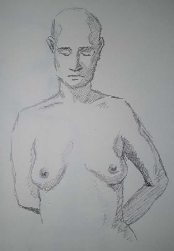 Woman, 3 of 5, portrait/torso, pencil