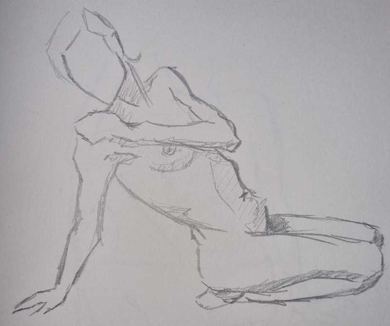 Woman, 1 of 4, seated, pencil