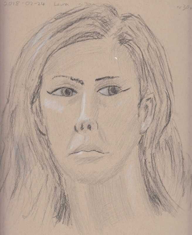 Portrait, woman, 1 of 3, face on, brown paper