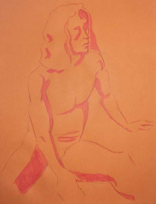 Man, 3 of 6, sitting, pencil/ink/coloured paper