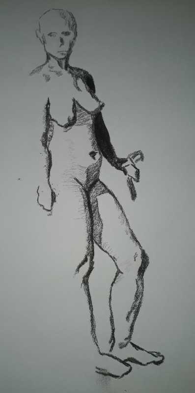 Woman, 2 of 3, standing, charcoal