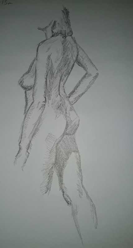 Woman, 2 of 2, standing, pencil