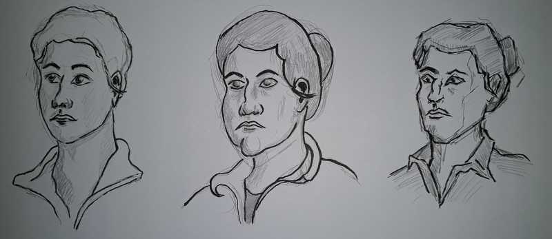 Woman, 2 of 2, portait (3 versions), pencil/ink