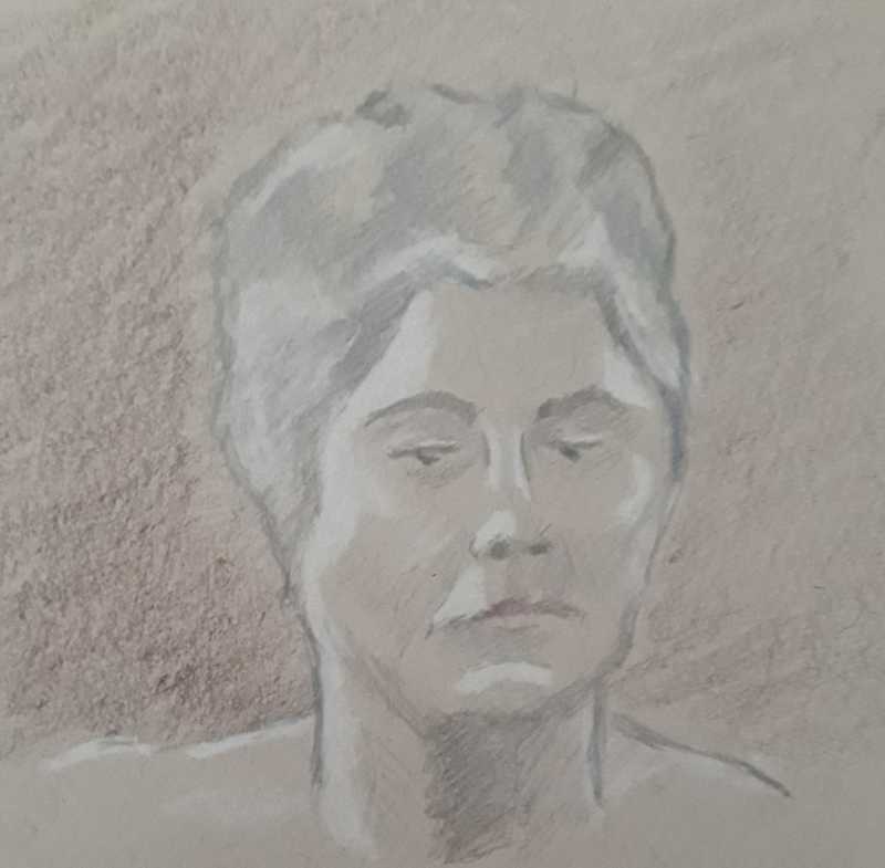 Woman, 3 of 3, portrait, pencil and conte on tan paper