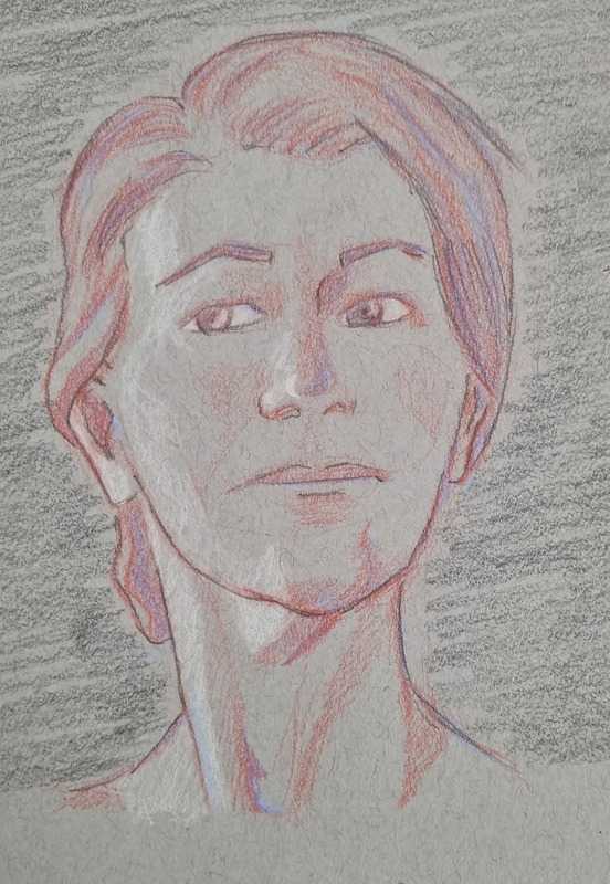 Woman, 2 of 2, colour pencil on tan paper