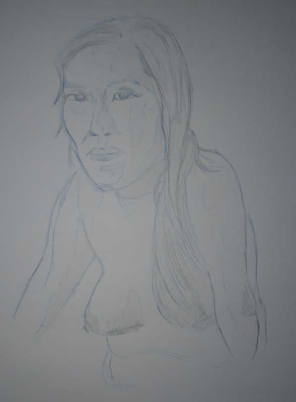 Woman, 4 of 4, torso, pencil and blue pencil